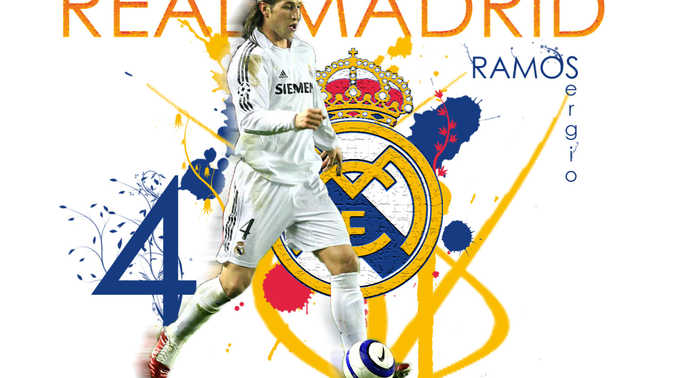 Реал Мадрид Серхио Рамос на белом фоне