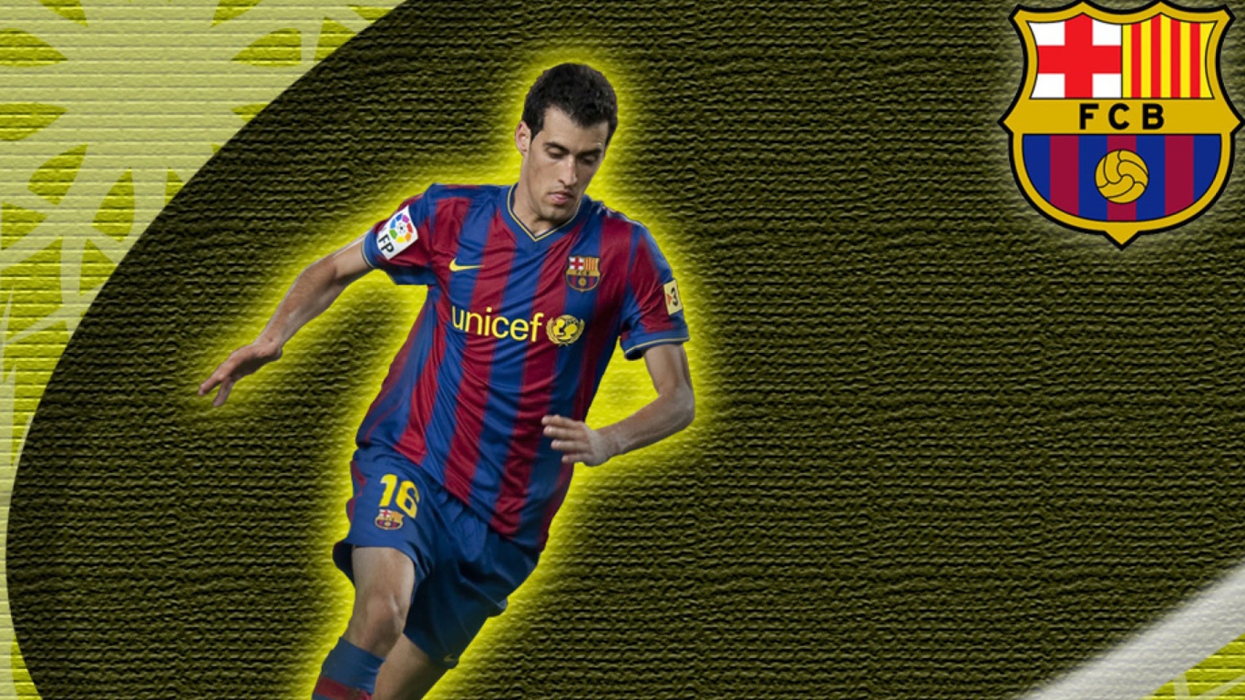 Футболист Барселоны Серхио Бускетс на желтом фоне