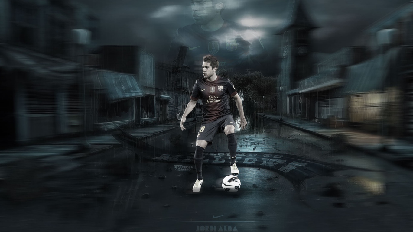 Игрок Барселоны Хорди Альба на темных улицах