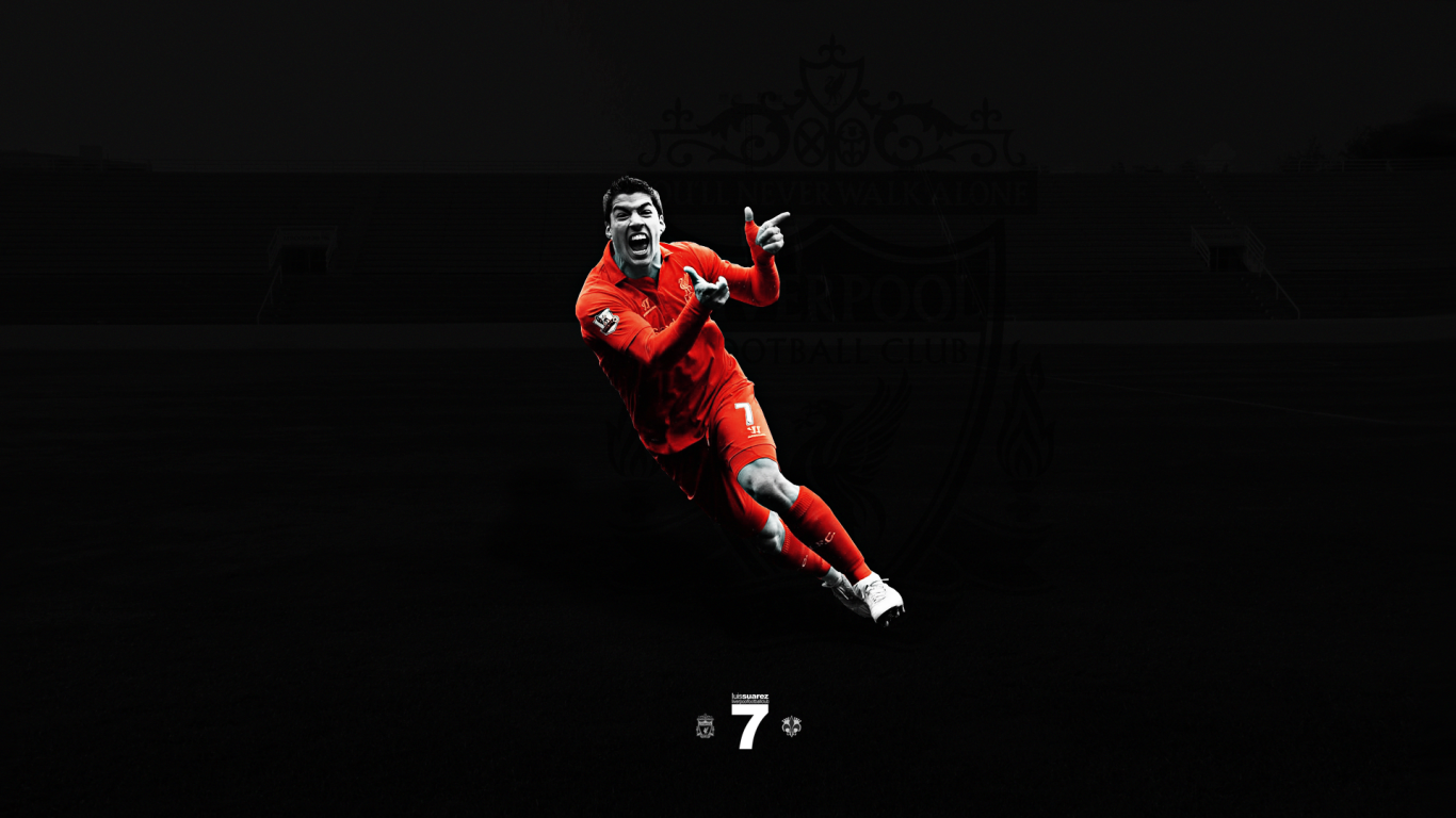Игрок Ливерпуля Луис Суарес на черном фоне