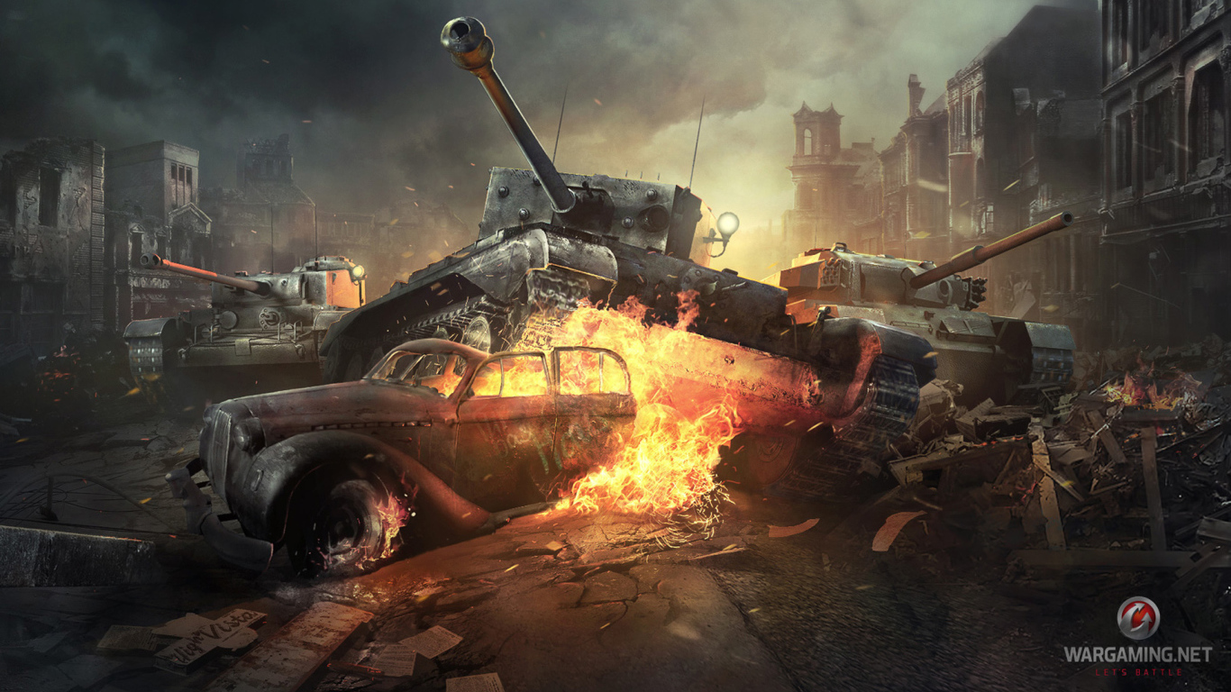 World of Tanks: танк разрушает автомобиль