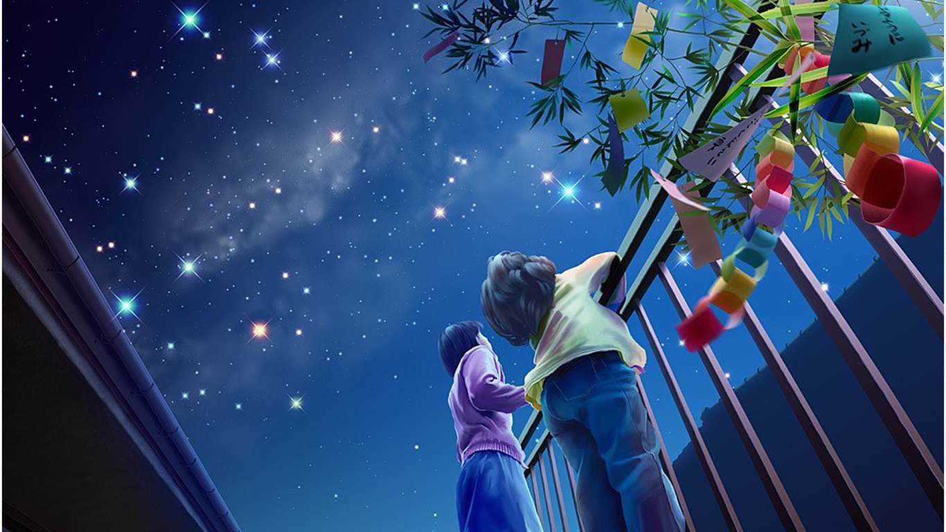 Дети смотрят на звезды