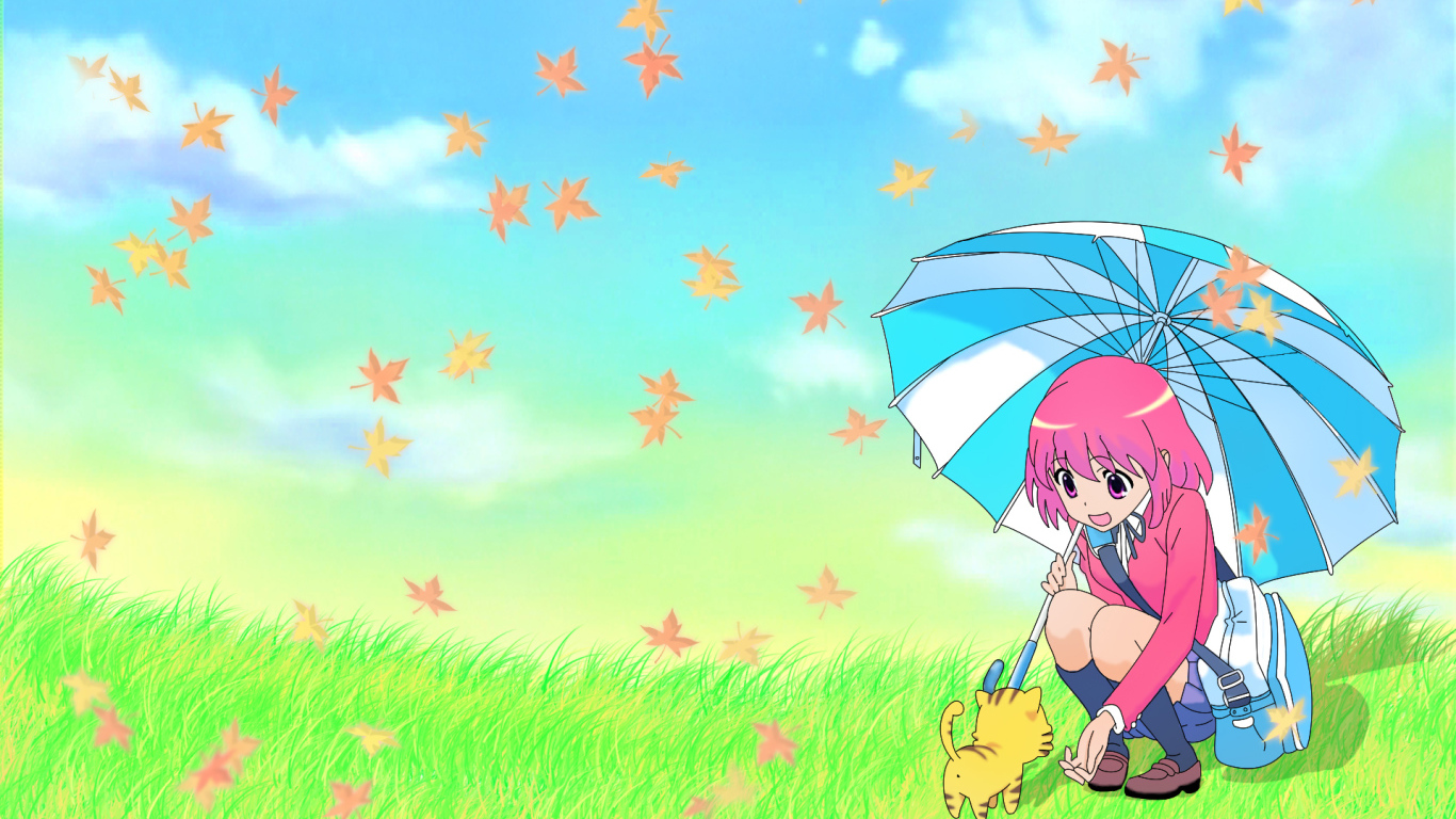 Девочка с зонтиком и котенком