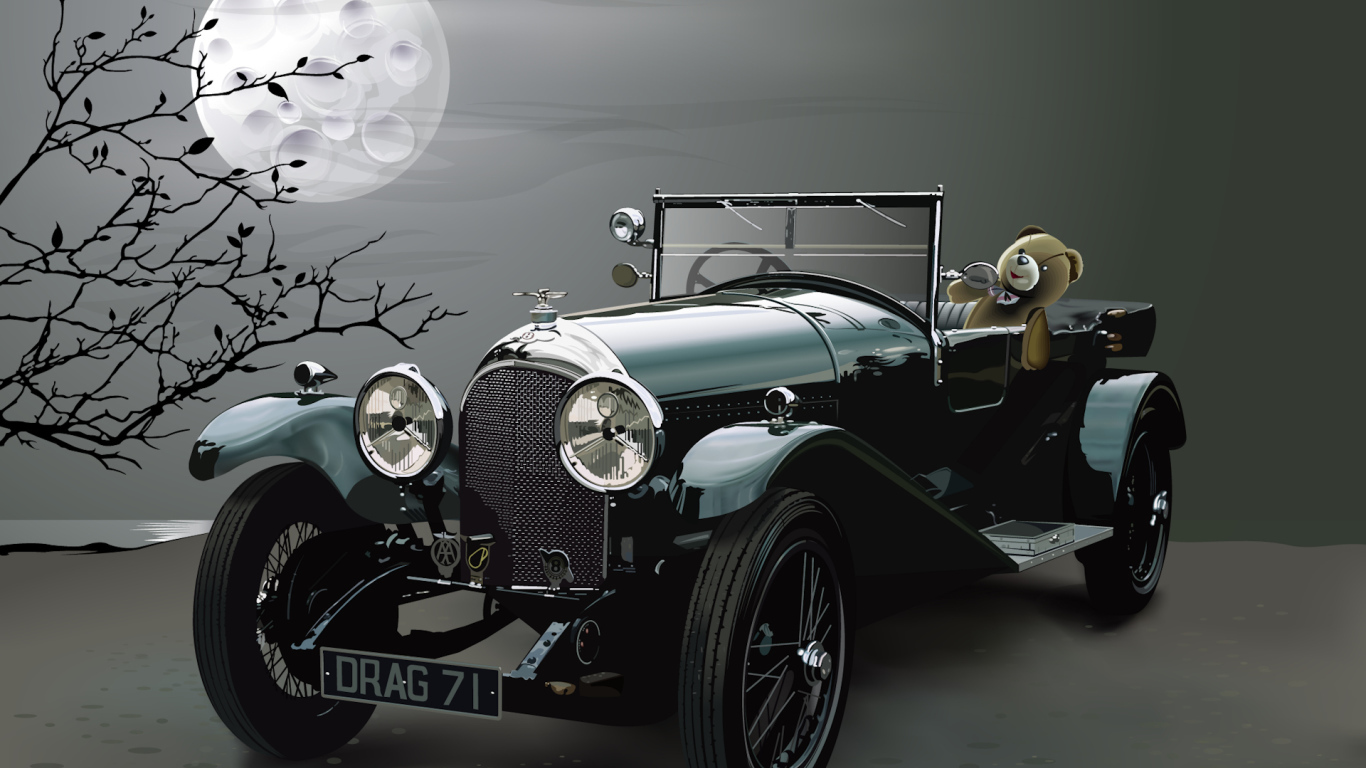 Мишка в автомобиле ретро