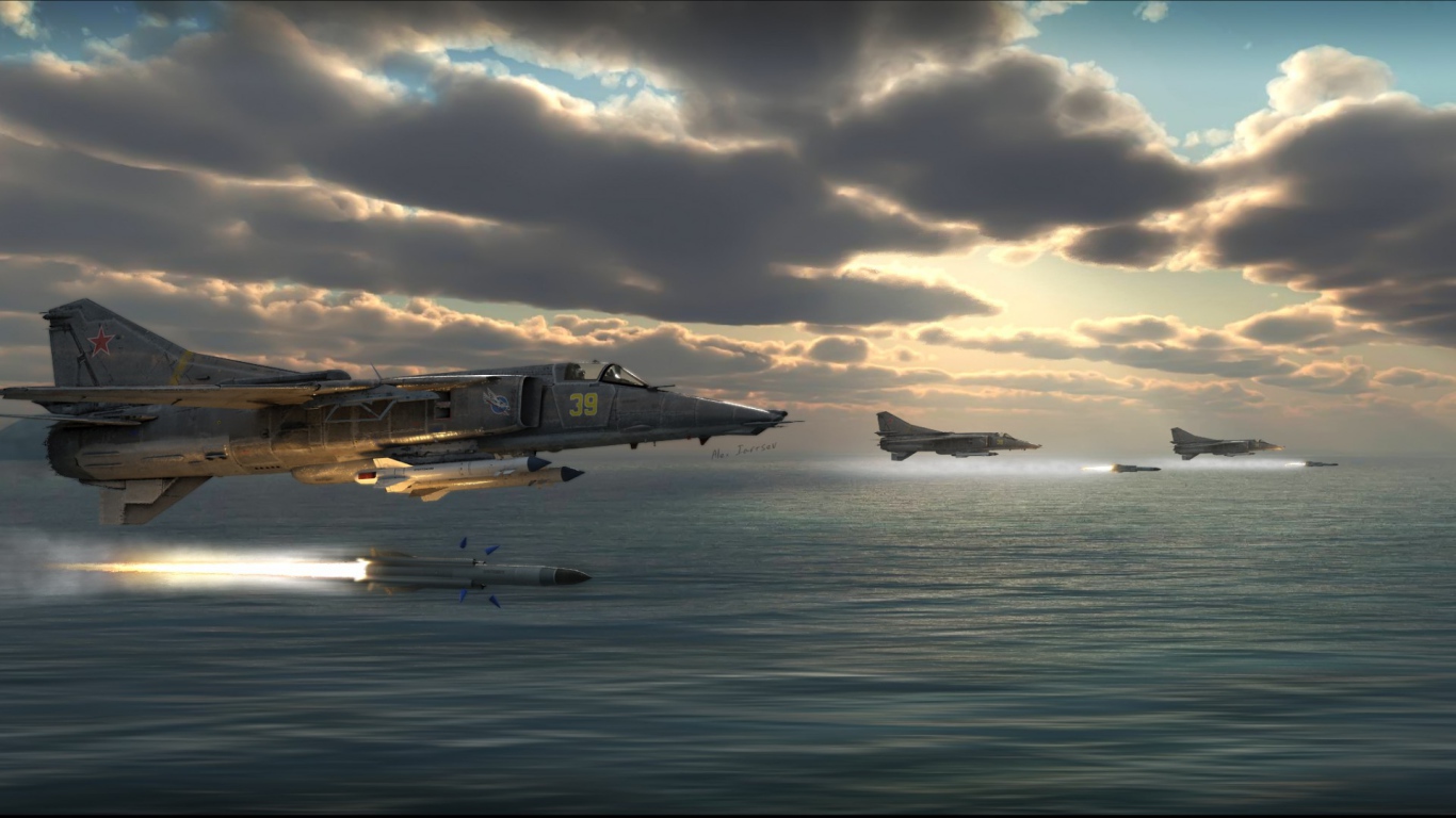 Выстрел истребителя над морем