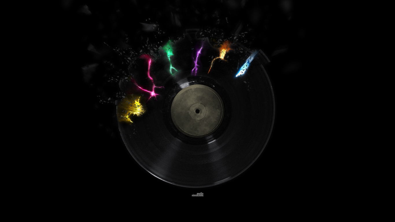 Черные обои с виниловым диском