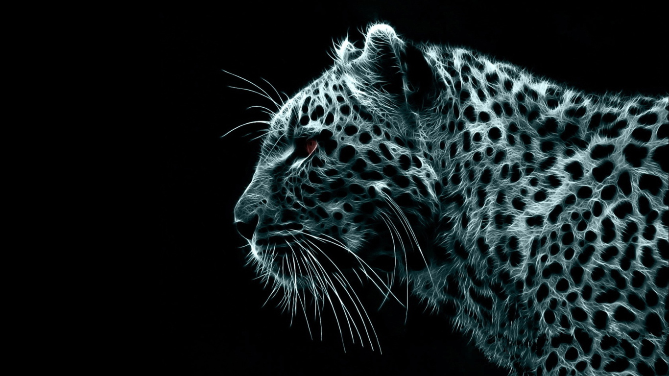 Белый леопард на черных обоях