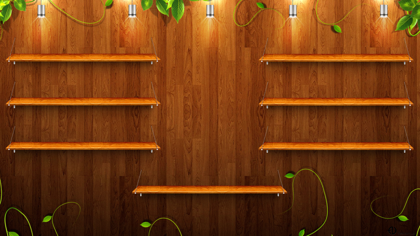 Wooden Shelves Desktop Wallpapers 1366x768