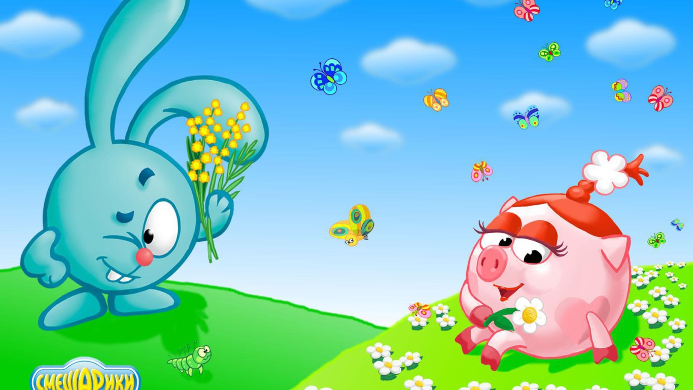 Крош и Нюша в мультфильме Смешарики