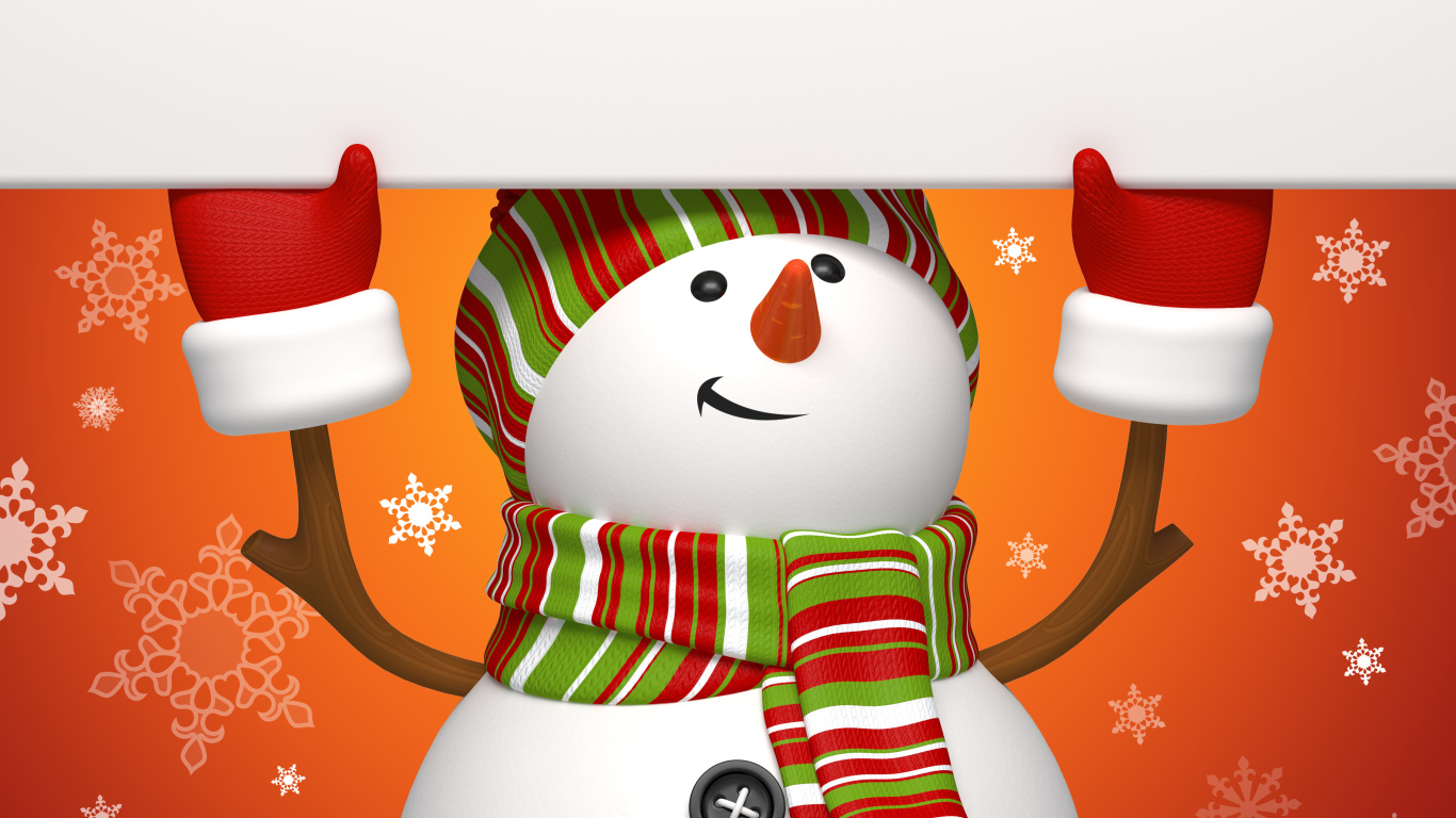 Снеговик на оранжевом фоне