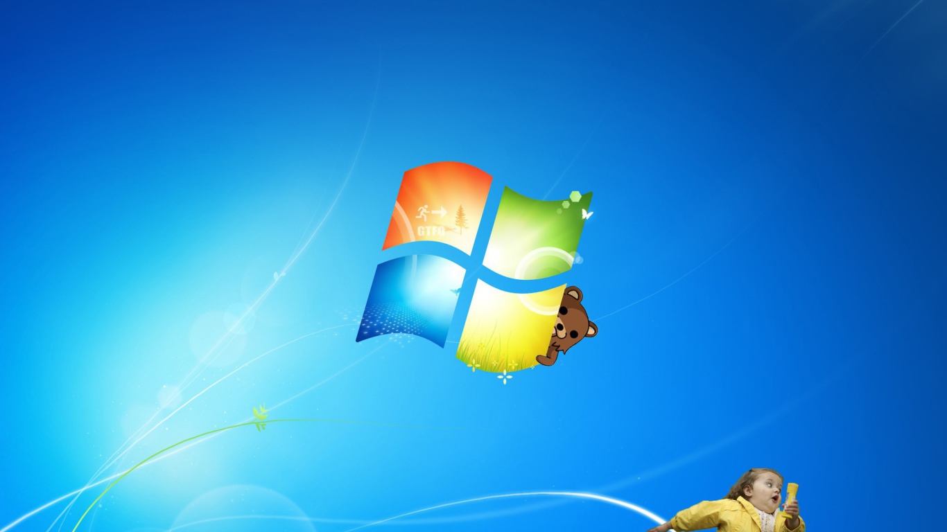 	  Windows 7 with a Teddy bear and baby