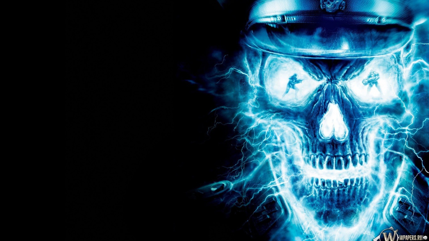 Неоновый череп в фуражке