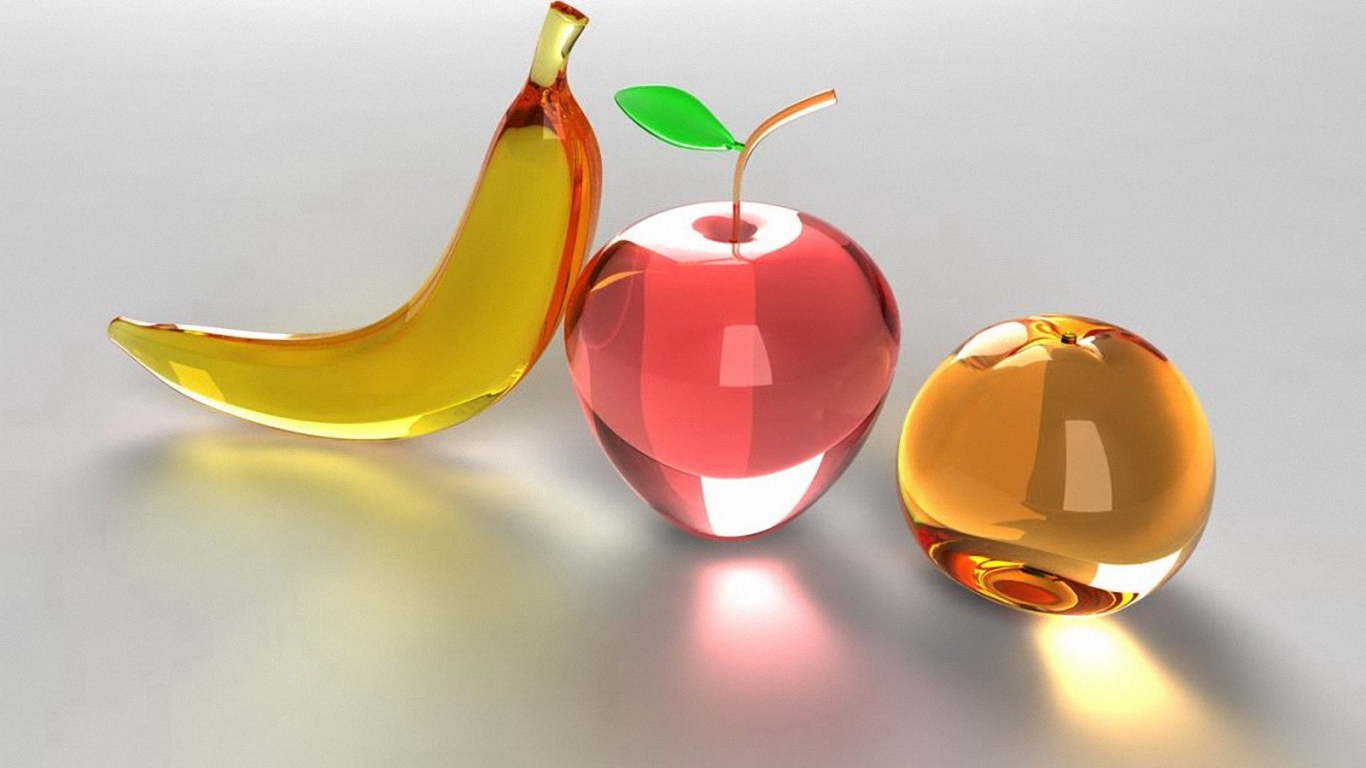 Стеклянные фрукты и банан