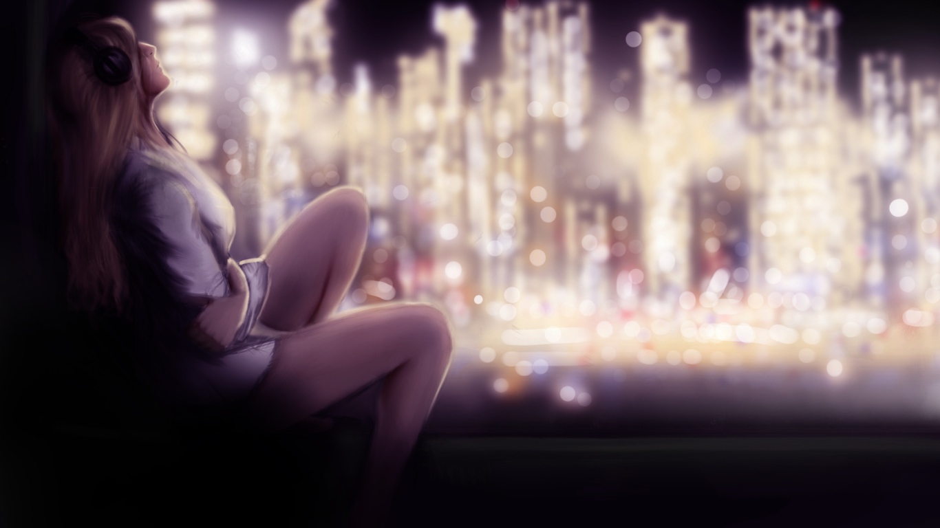 Девушка у ночного окна