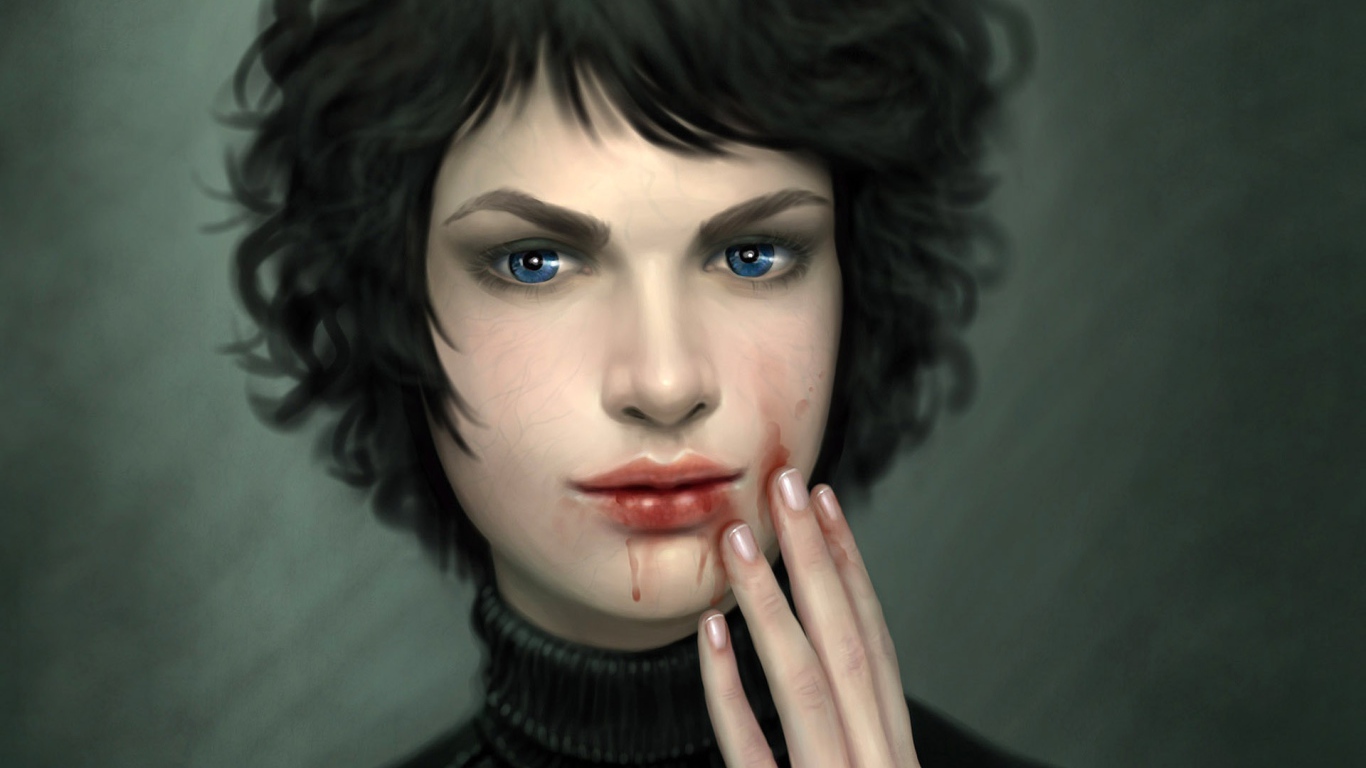 Кровавые руки девушки вампира