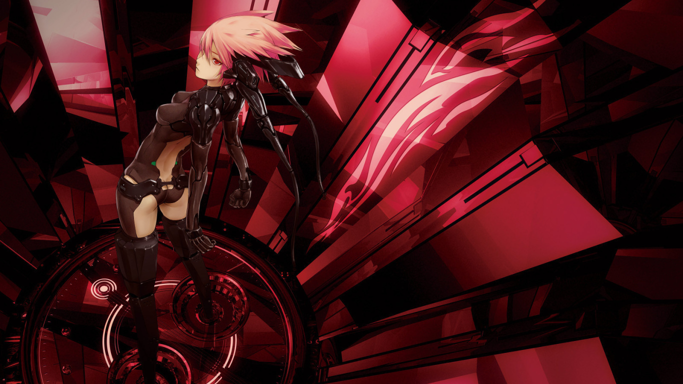 Девочка робот в красных тонах