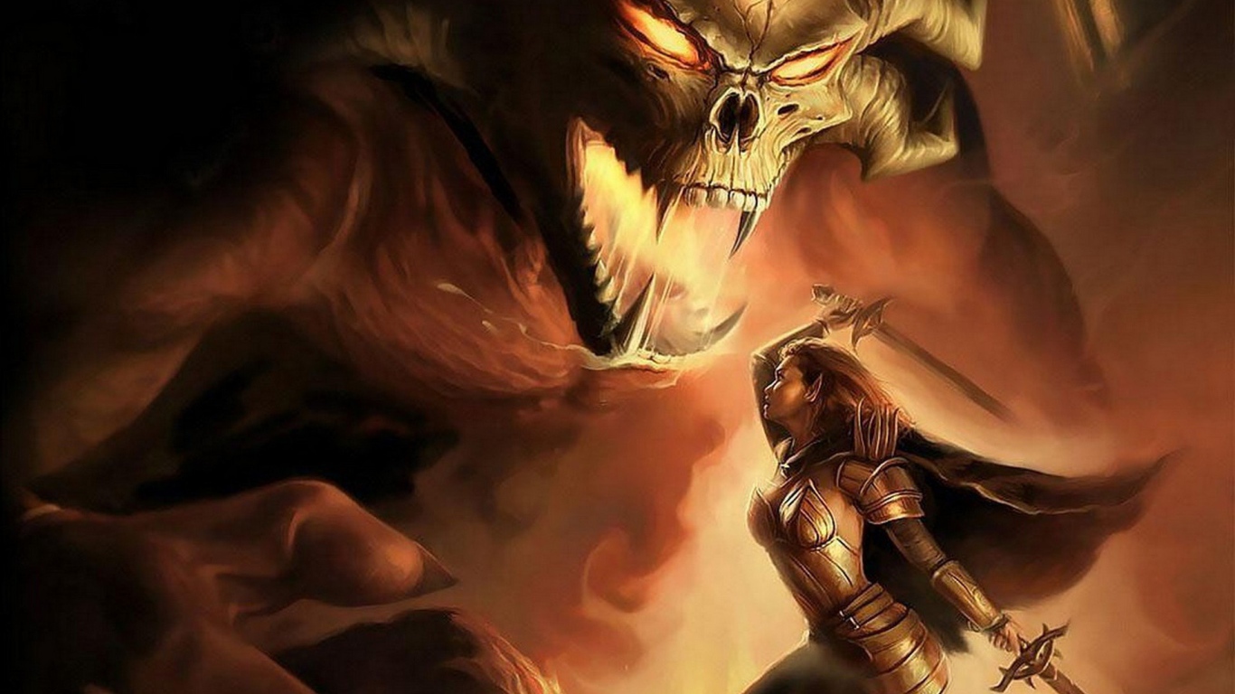 Девушка воин против монстра