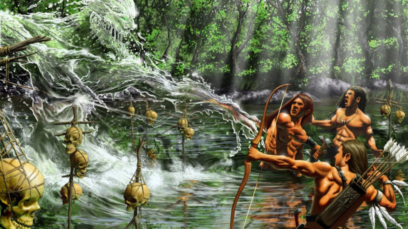 Люди воюют с водяным человеком