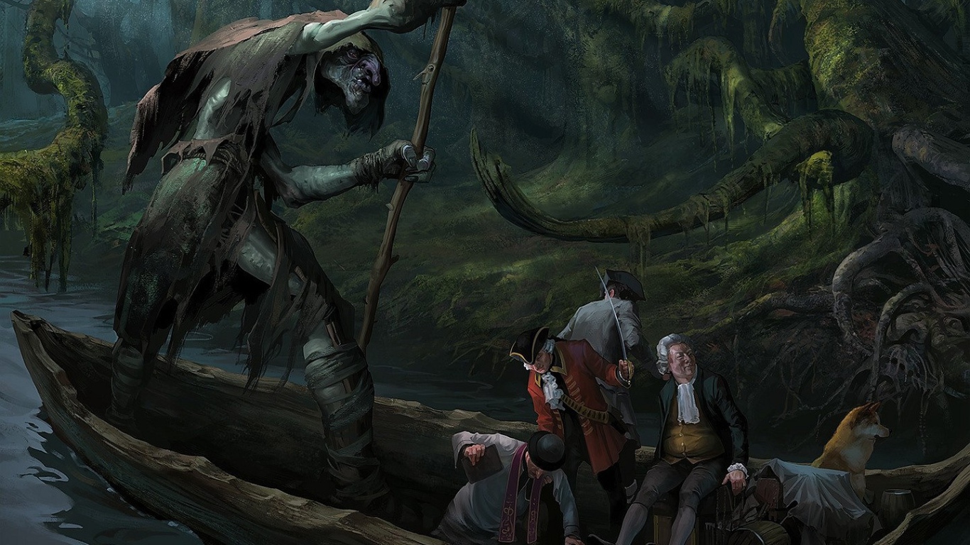 Великан и люди в лодке