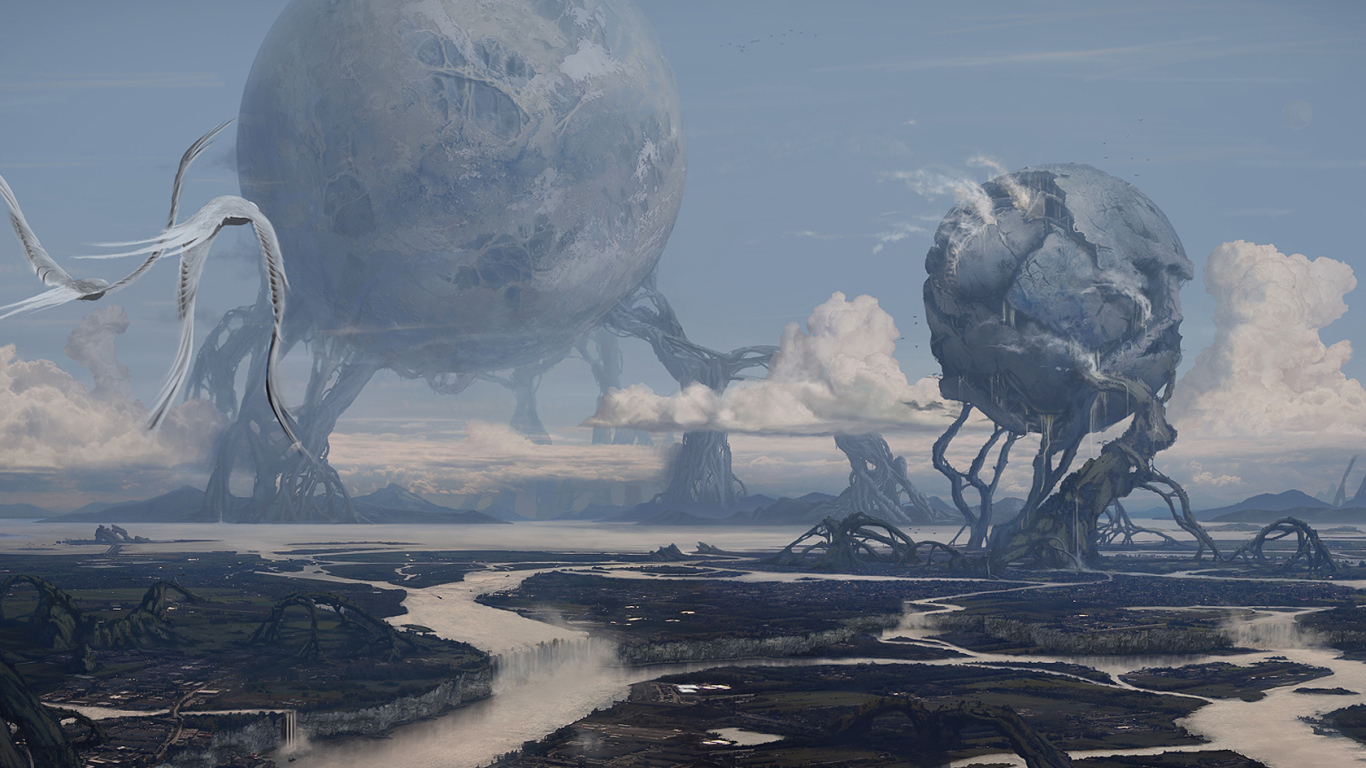 Фантастический пейзаж с шарами