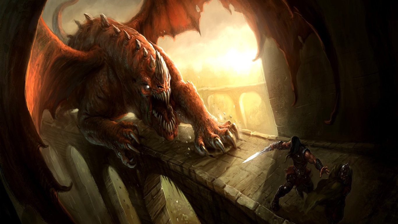 Дракон гонится за воином