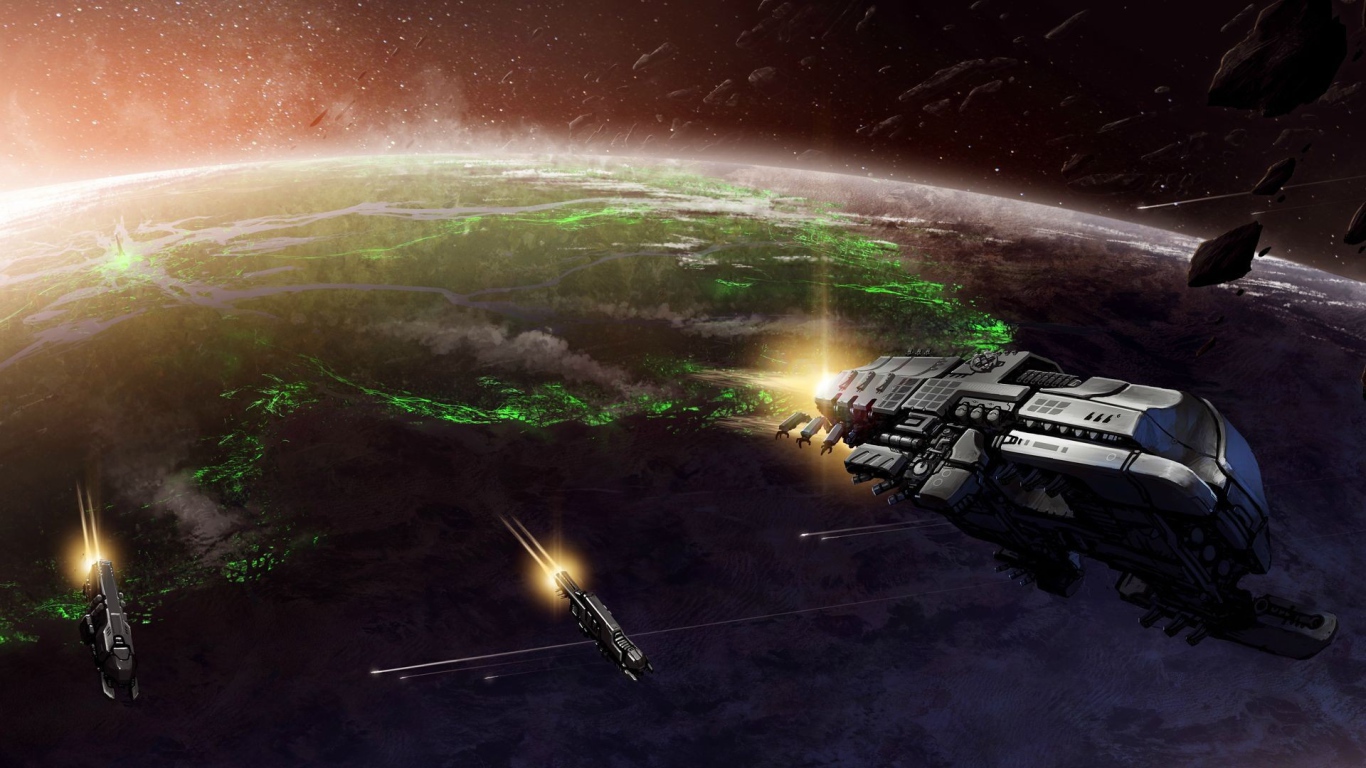 Космические корабли взлетают с планеты