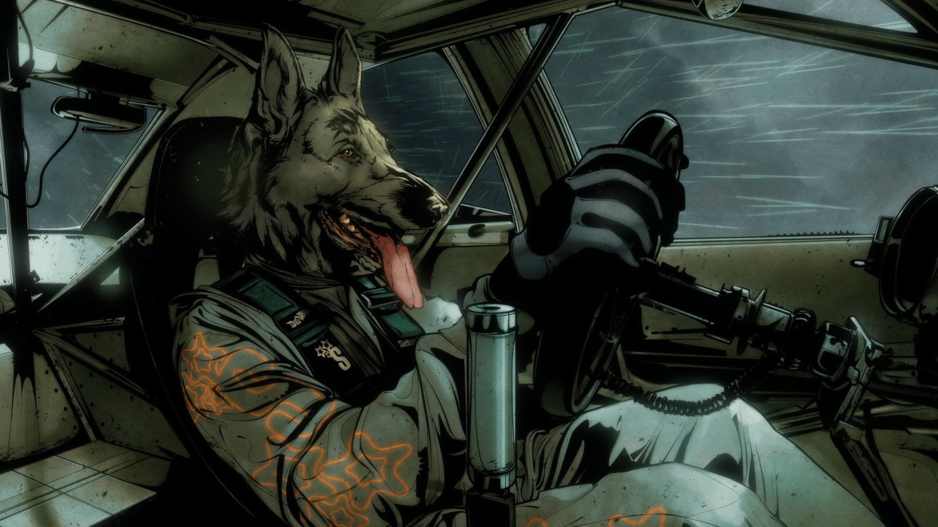 Собака в гоночной машине