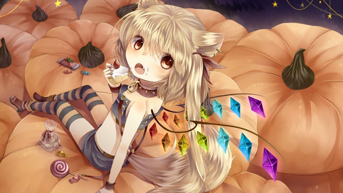 Девочка сидит на тыквах