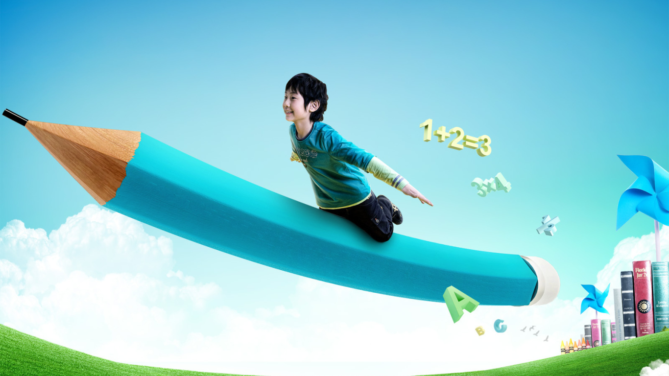 Школьник на карандаше в День знаний 1 сентября