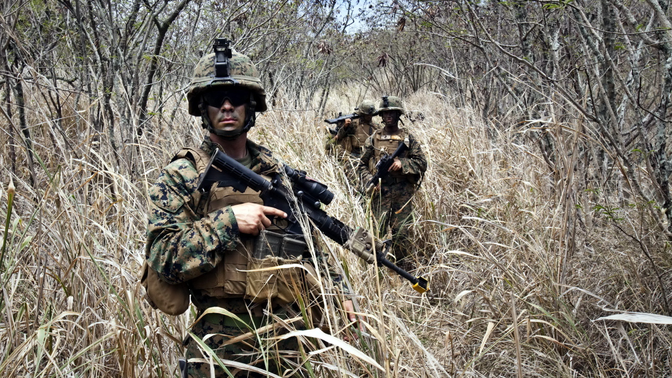Солдаты с оружием на войне