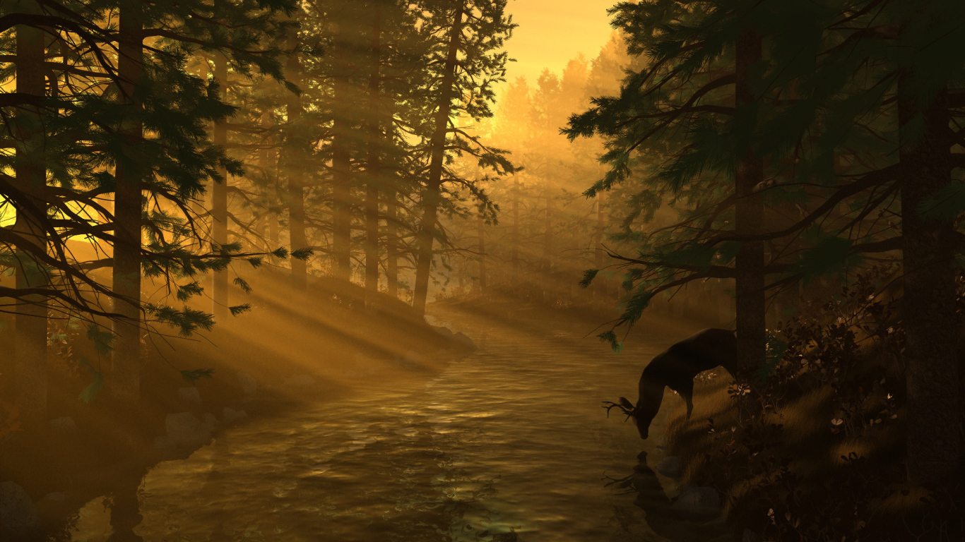 Олень в лучах солнца