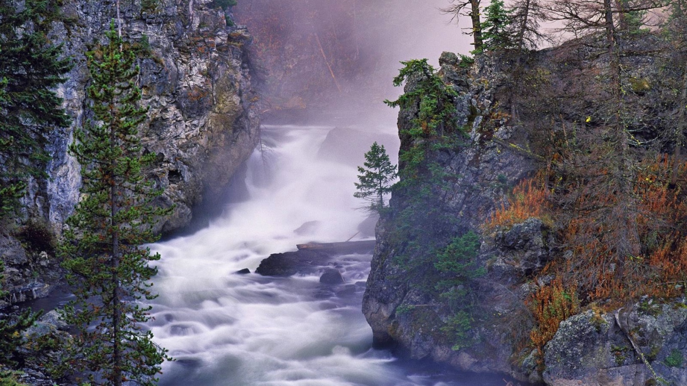 Бурная река в ущелье гор