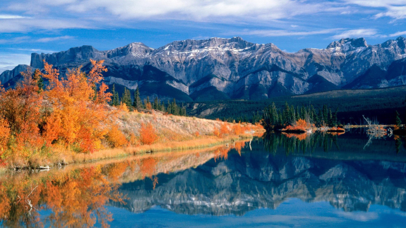 Autumn on the Bank of mountain lake