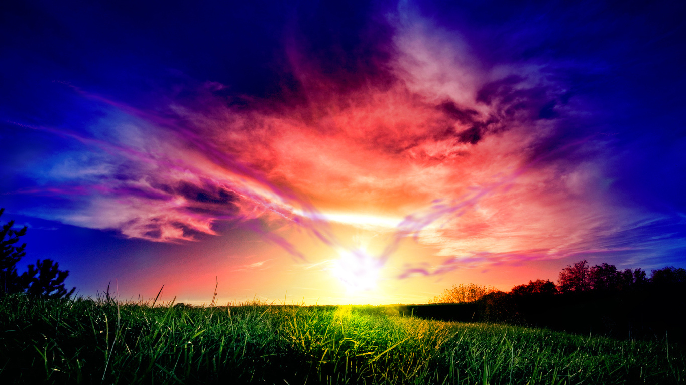 Красивый закат над полем