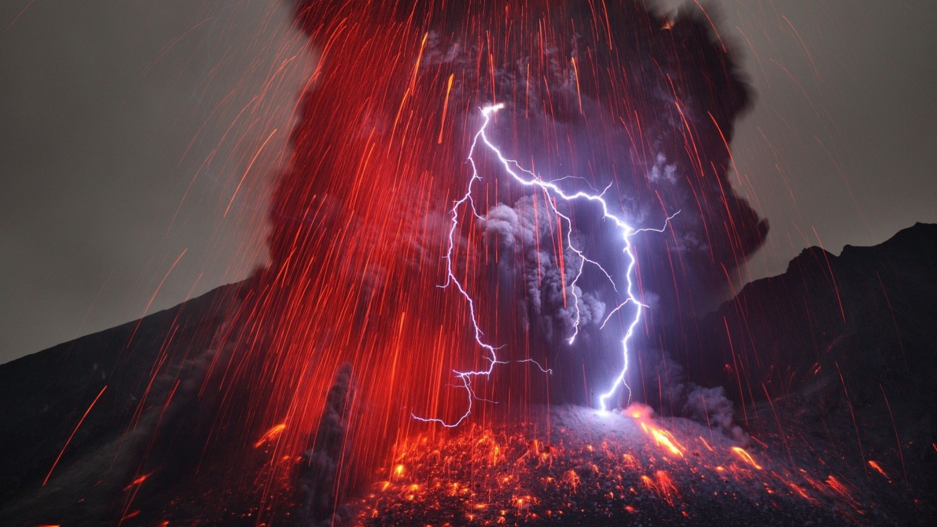 Устрашающее извержение вулкана