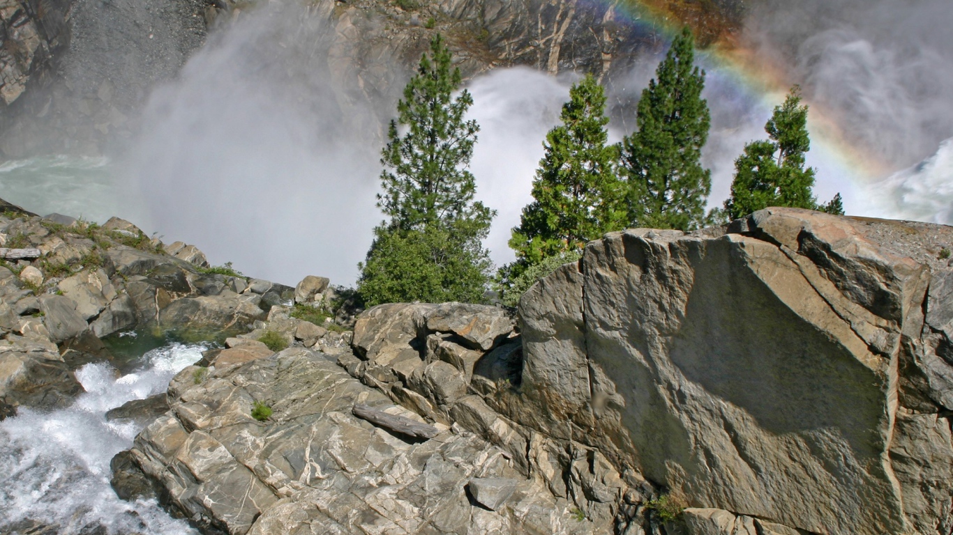 	   The spray, and a rainbow from the waterfall