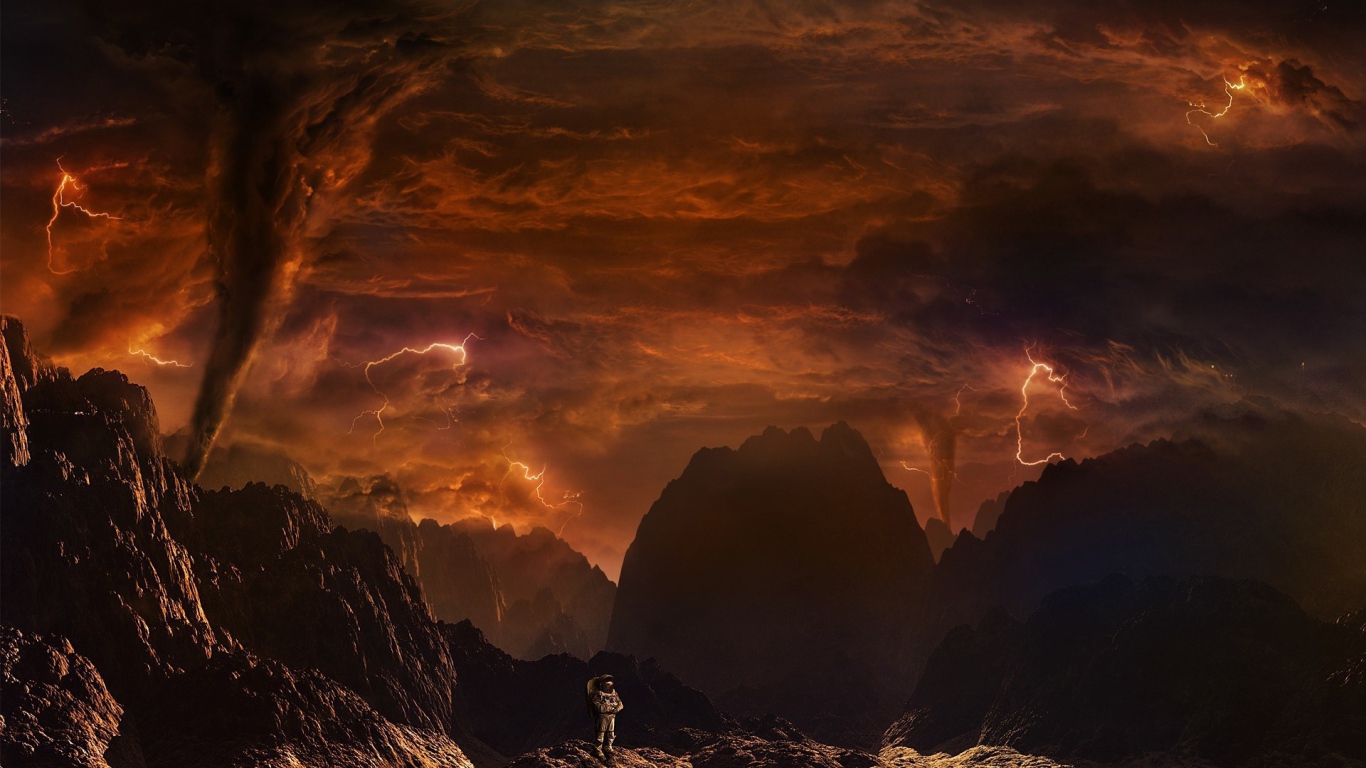 Космонавт на огненной планете