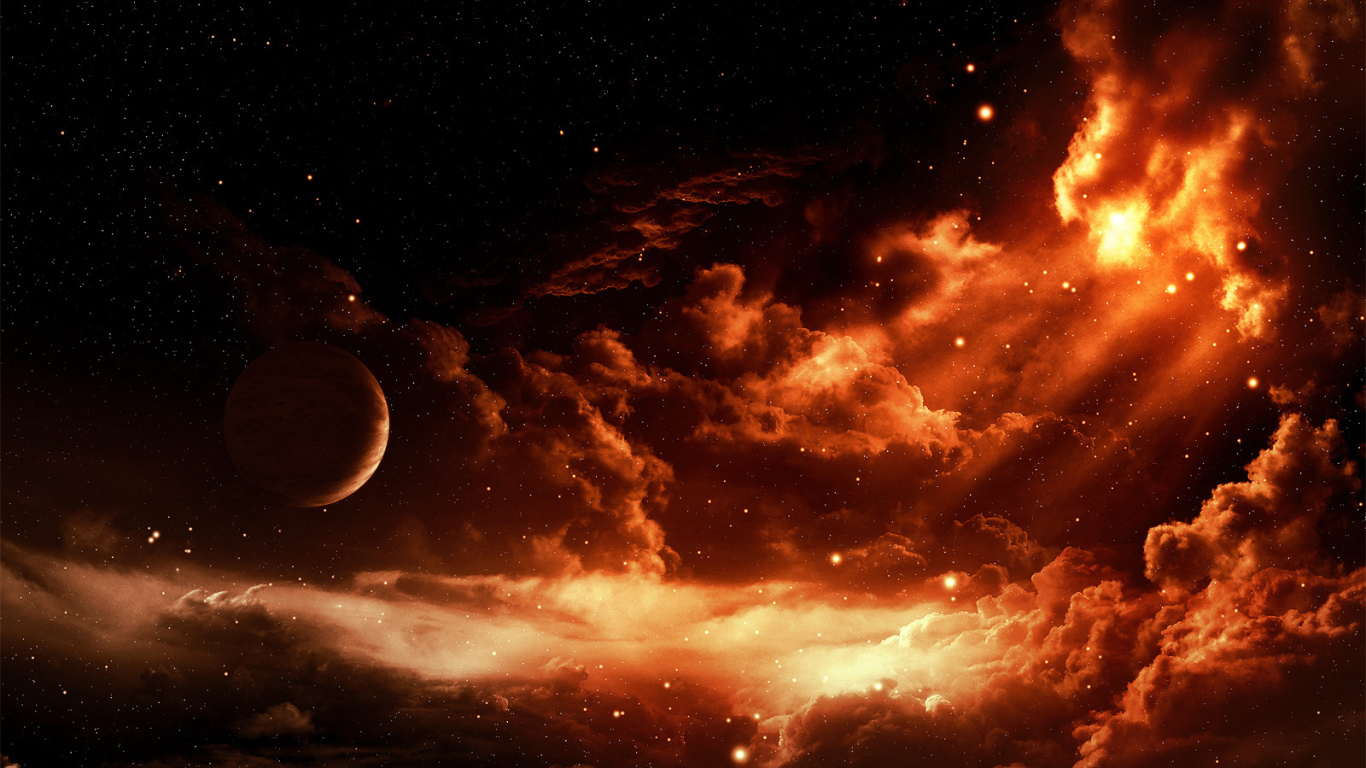 Луна и звезды в облаках