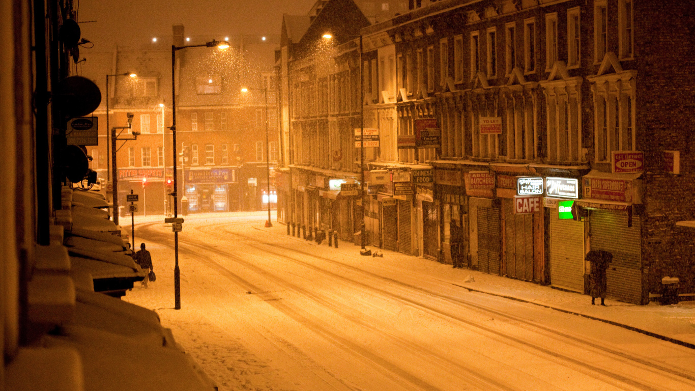 Снег в Лондоне Грэхэм Роуд ночью