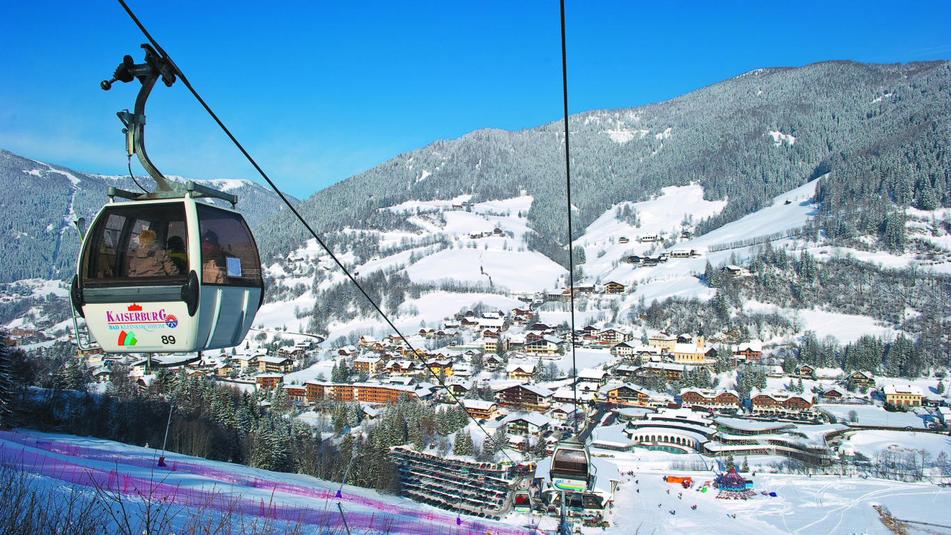 Подъемник зимой на горнолыжном курорте Бад Кляйнкирххайм, Австрия