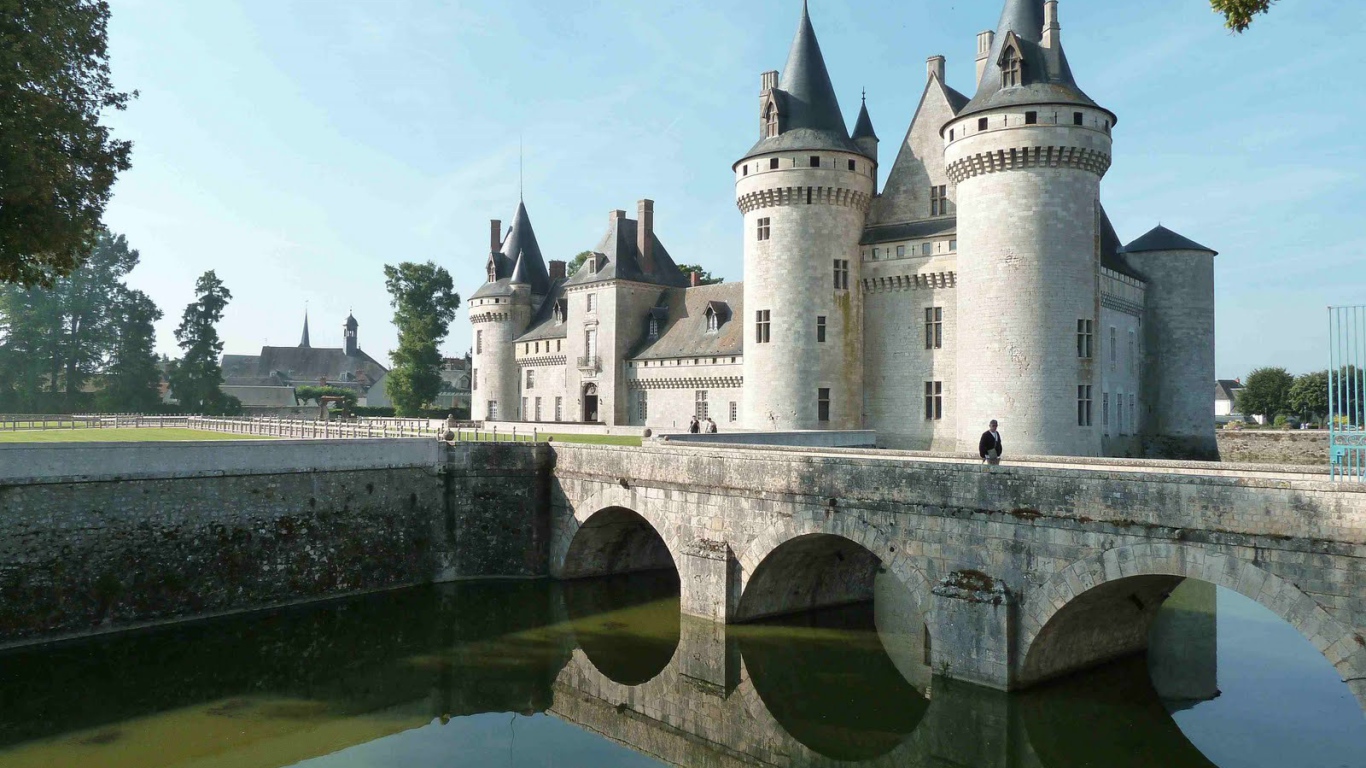 Мост перед замком в Луаре, Франция