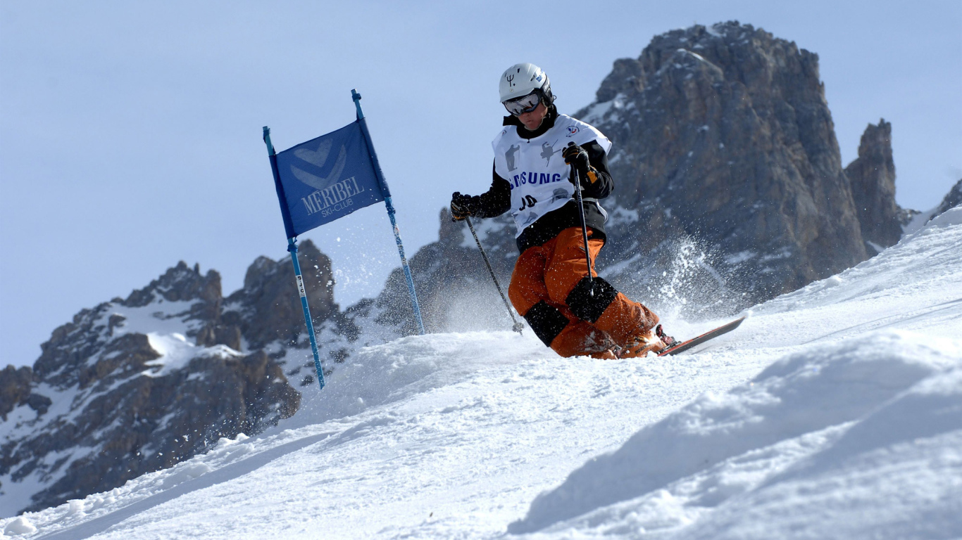 Катание на лыжах на горнолыжном курорте Мерибель, Франция