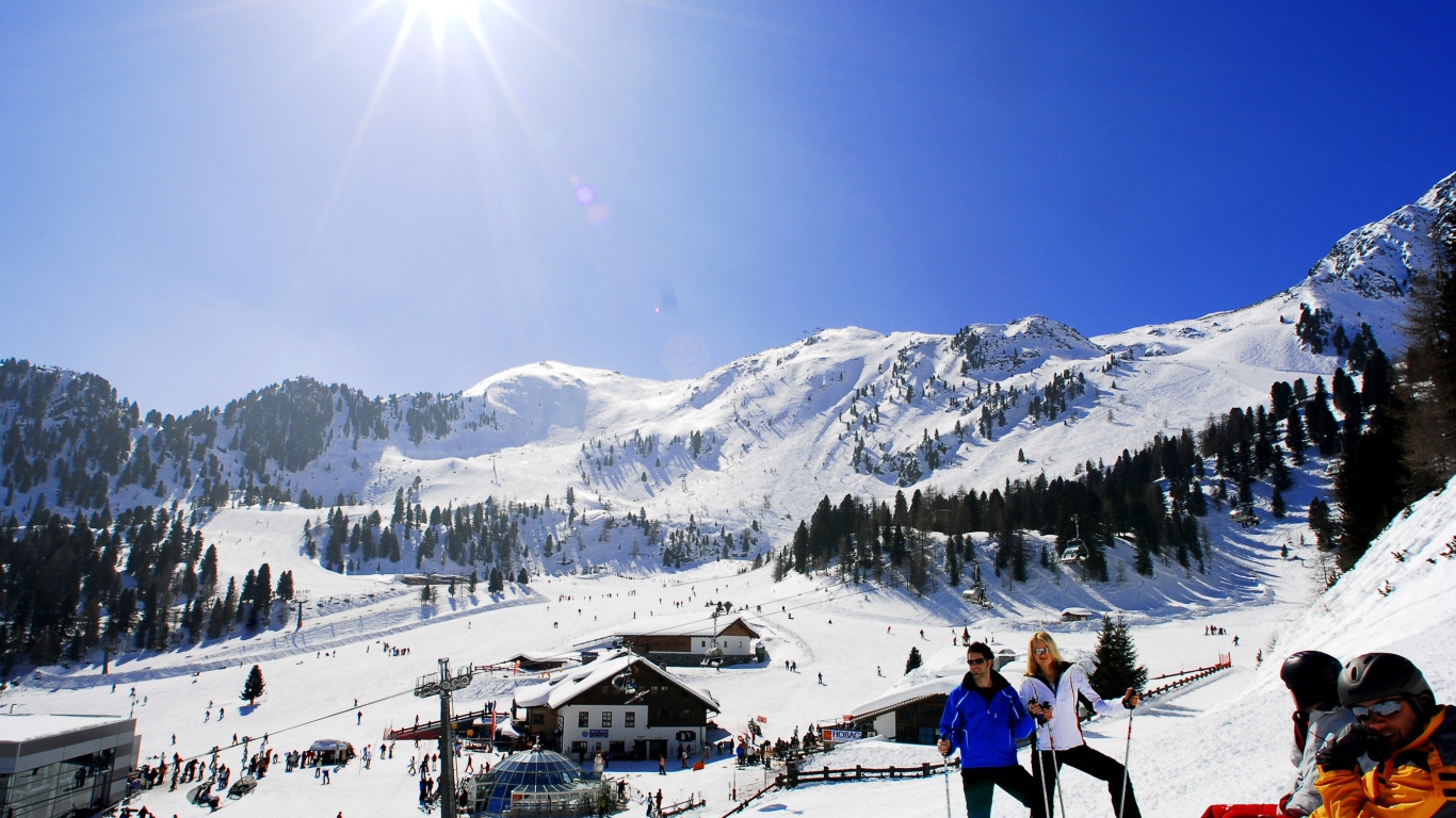 Skiing in the ski resort of Cortina d'Ampezzo, Italy