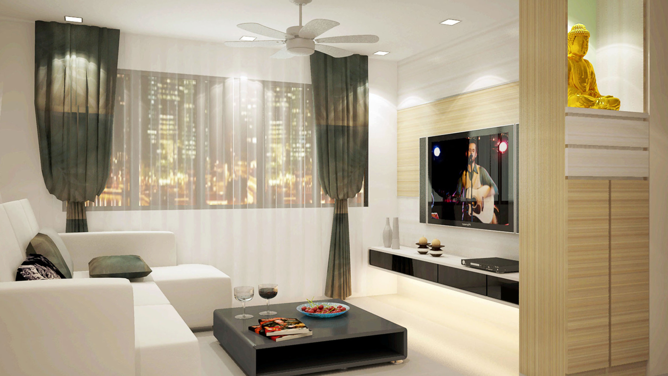 Большой город за окном гостиной