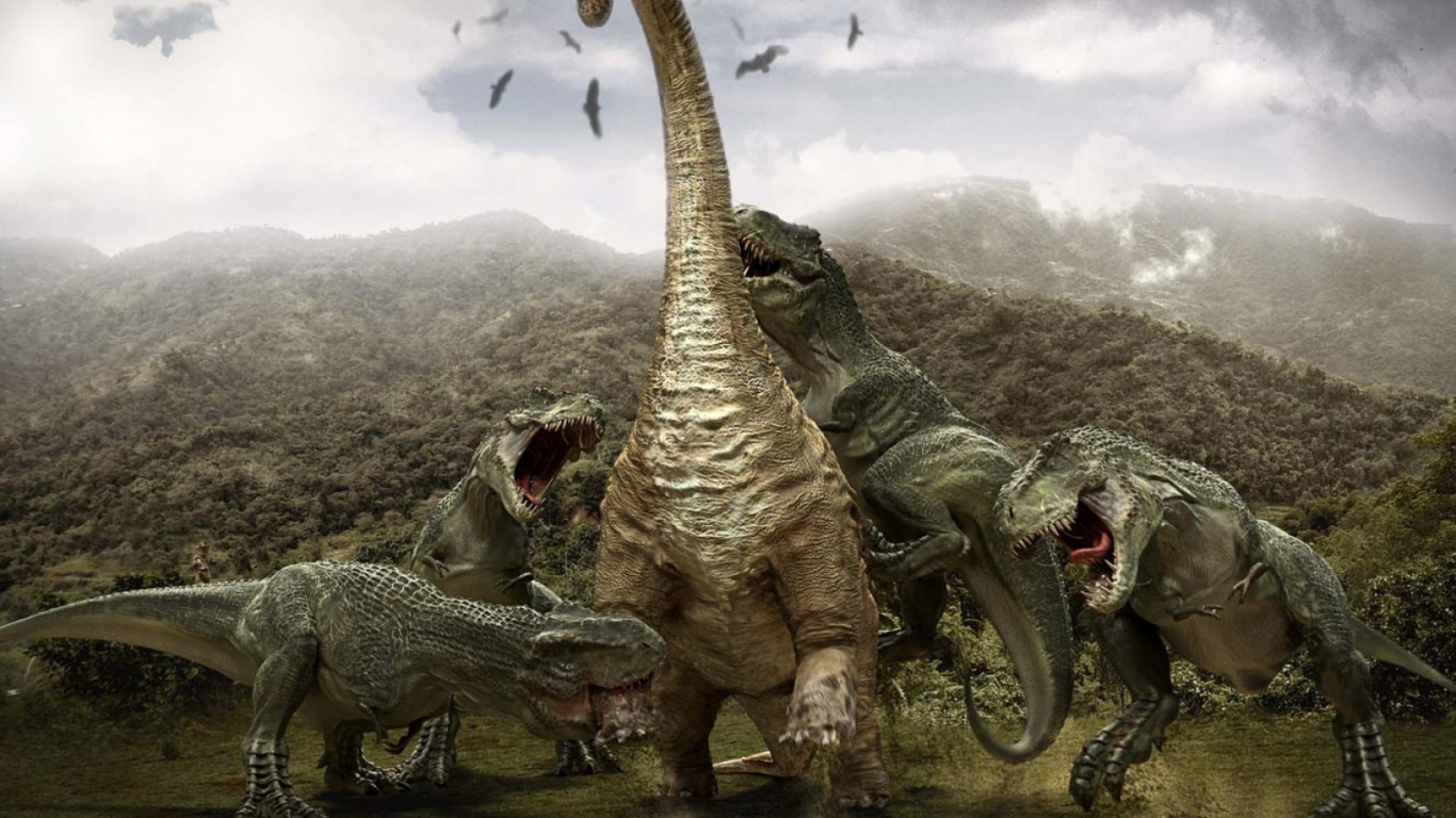 Тиранозавры атакуют бронтозавра