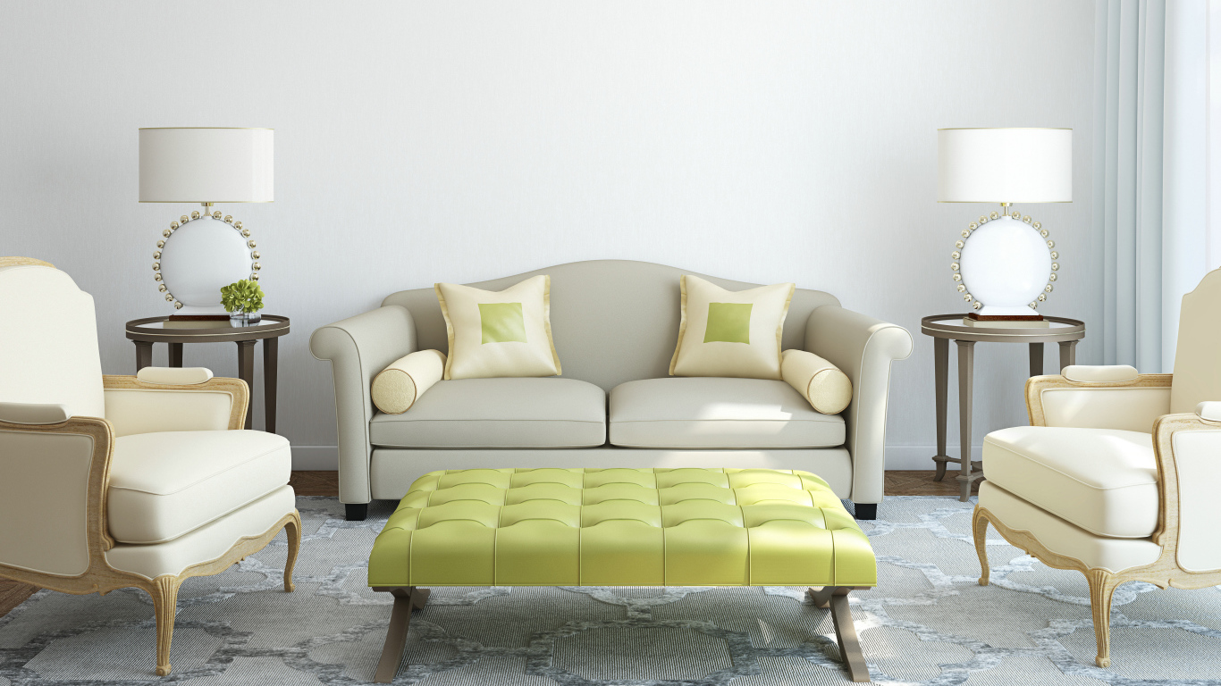 Серо белый тон гостиной