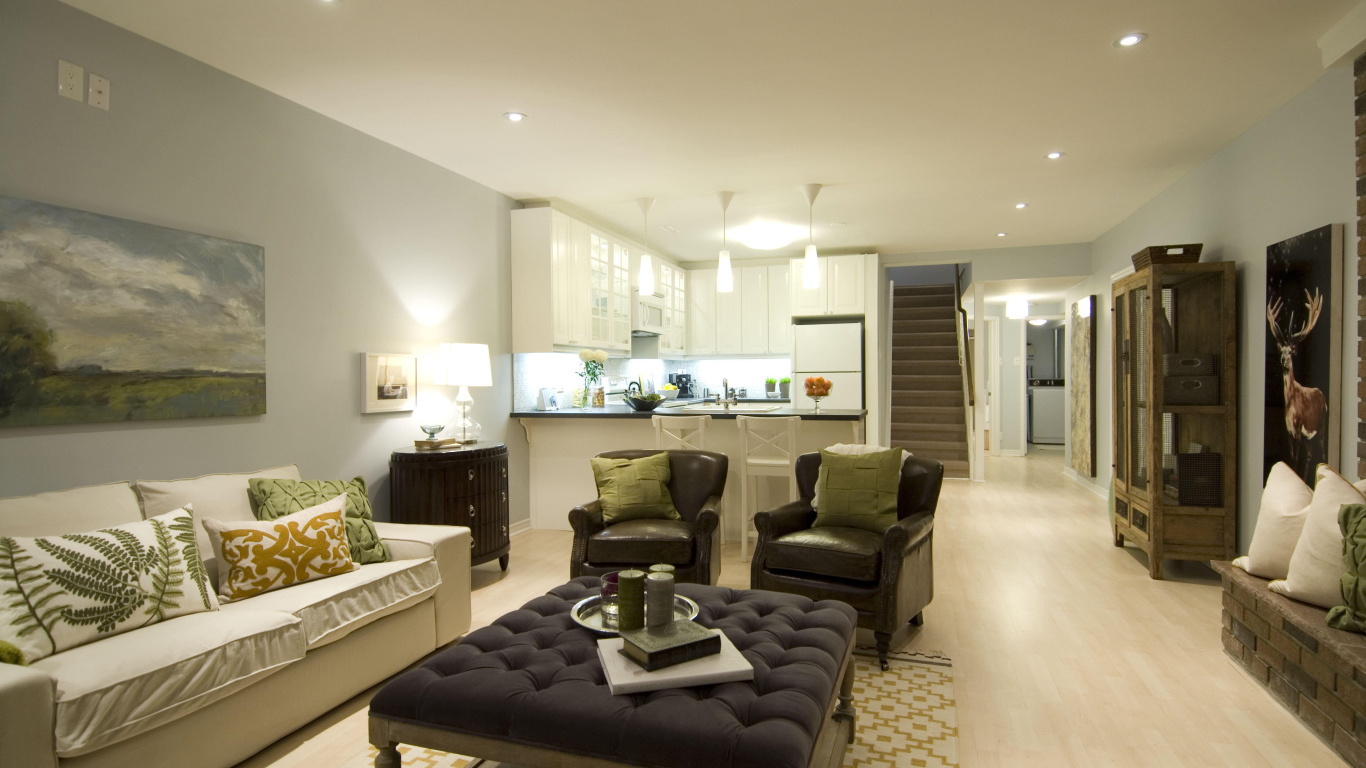 Современная гостиная с кухней