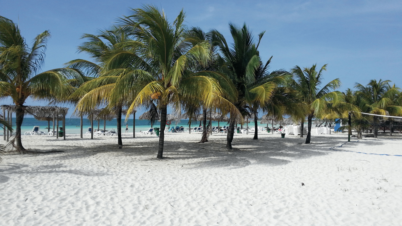 Пальмы на пляже на курорте Кайо Коко, Куба