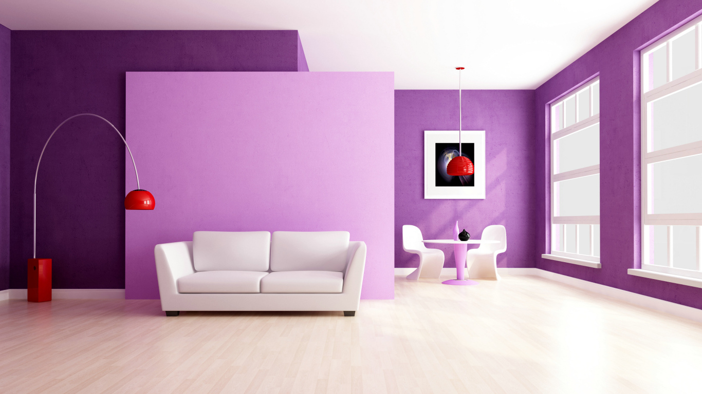 Фиолетовый стиль гостиной