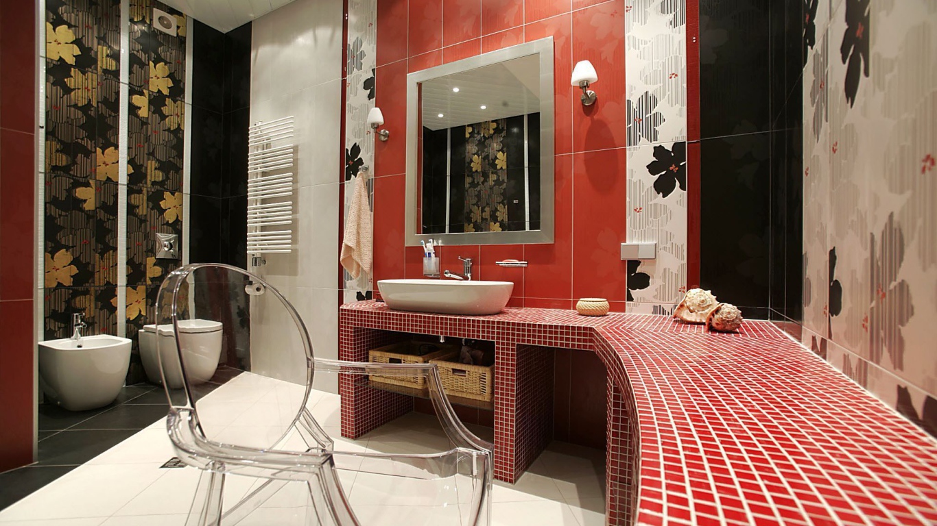 Мелкие красные плитки для ванной